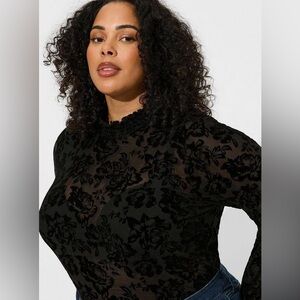 Torrid Black Lace mesh turtleneck bell sleeve Top